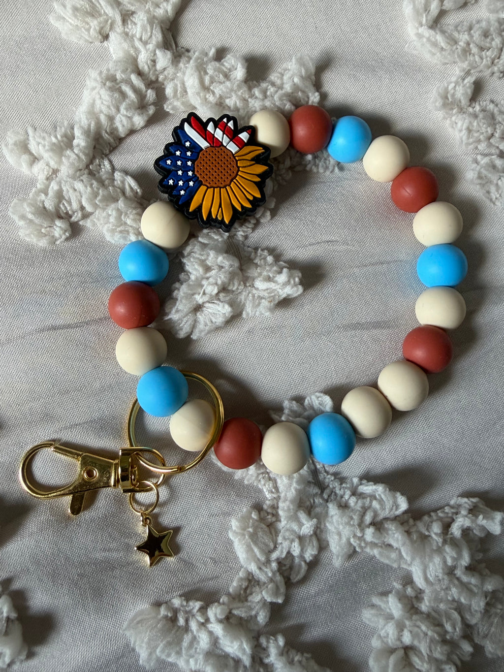 Patriotic Sunflower Wristlet Keychain-Sky