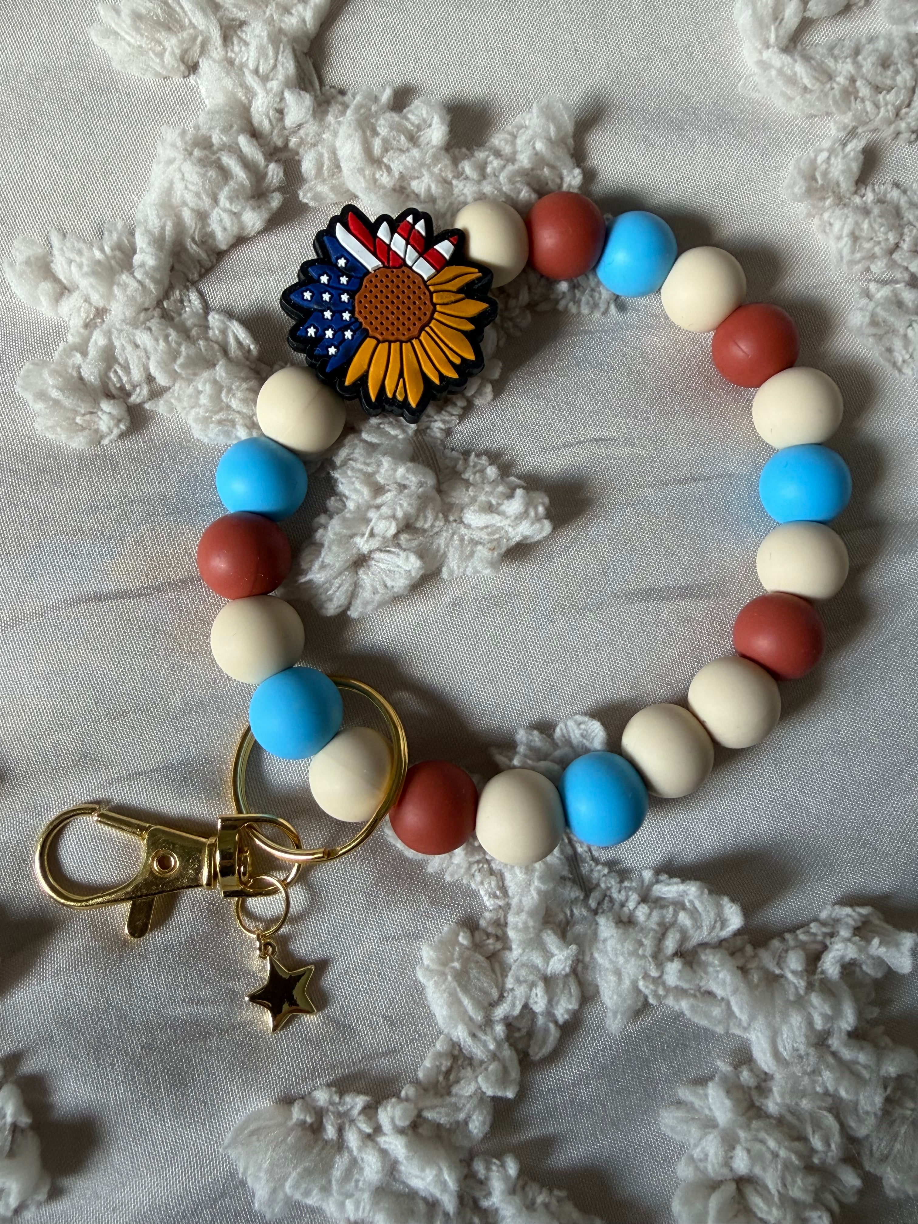 Patriotic Sunflower Wristlet Keychain-Sky