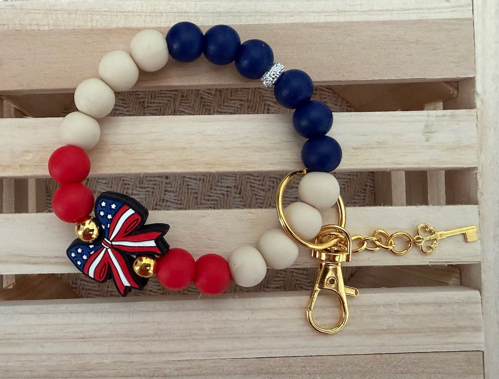 Patriotic Bow Wristlet Keychain