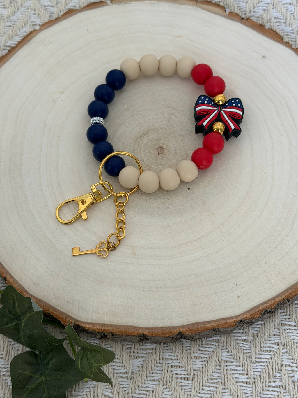 Patriotic Bow Wristlet Keychain