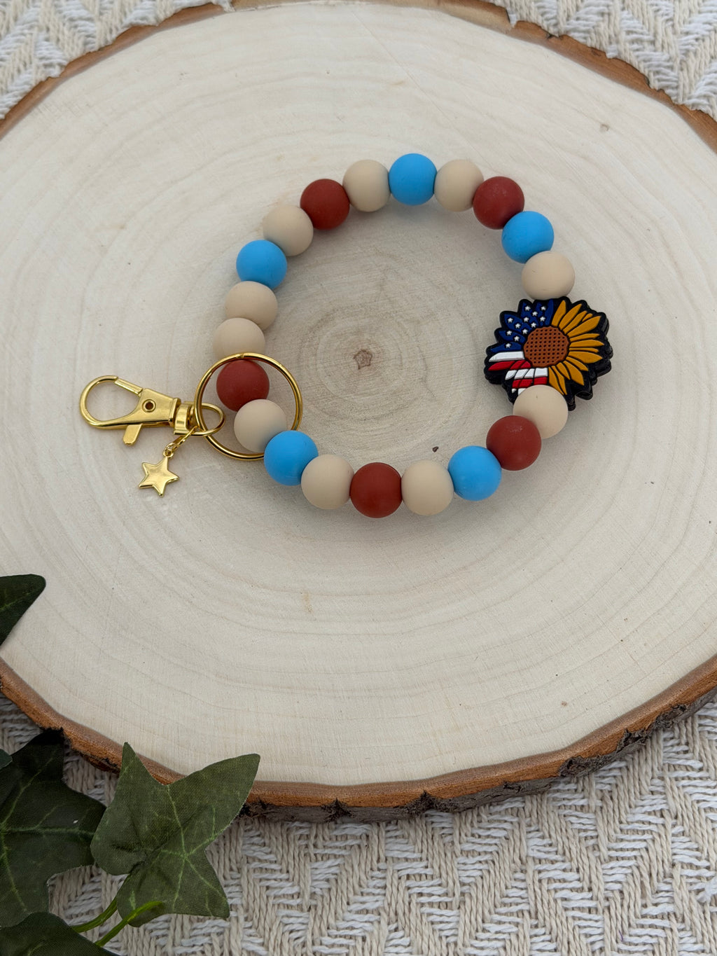 Patriotic Sunflower Wristlet Keychain-Sky